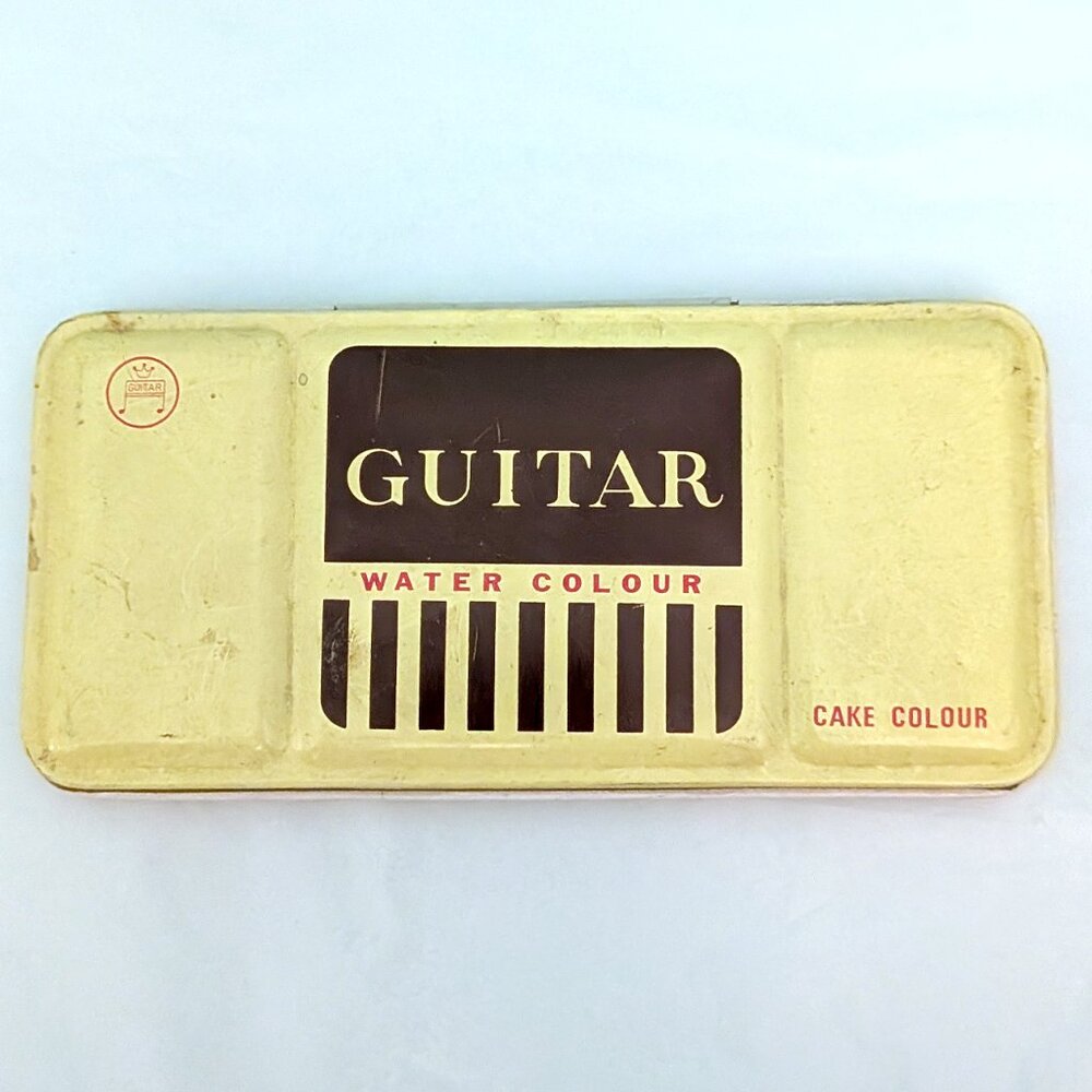 Vintage Guitar Watercolor Cake Colour 12 Paint Japanese Retro Art Craft Used